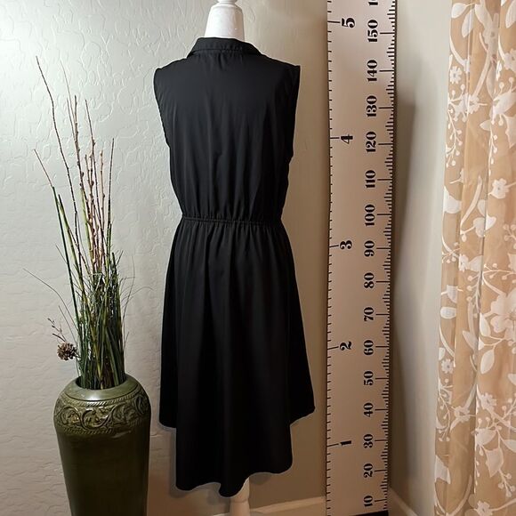 Truth black sleeveless hi-lo dress semi sheer fabric buttons to waistband sz M - Picture 5 of 14